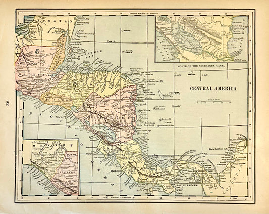 Central America (Aspinwall & Nicaragua), Original map by Cram, 1889
