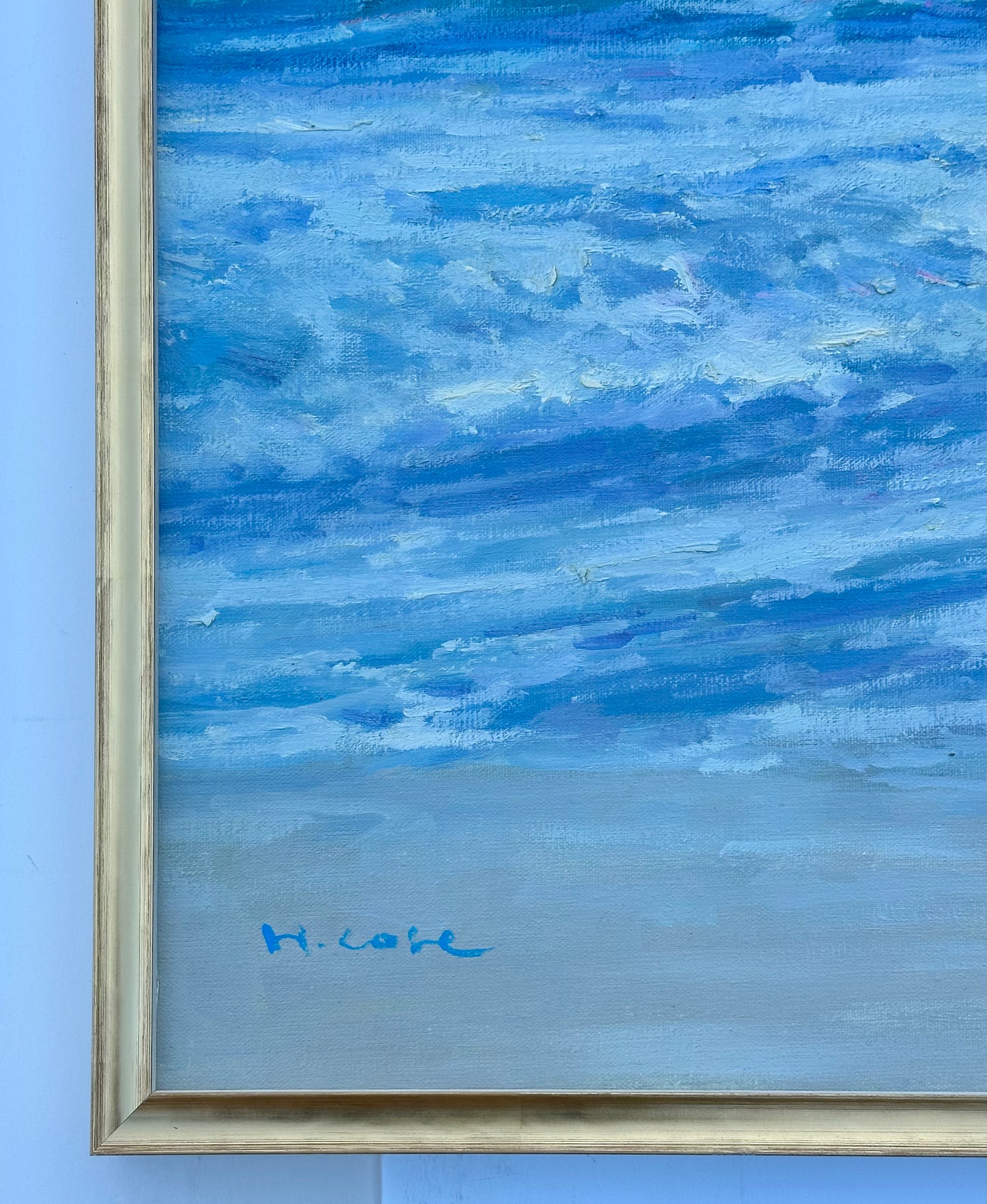 Coastal Waves and & Blue Skies Seascape, Original Oil Painting by H. Cole