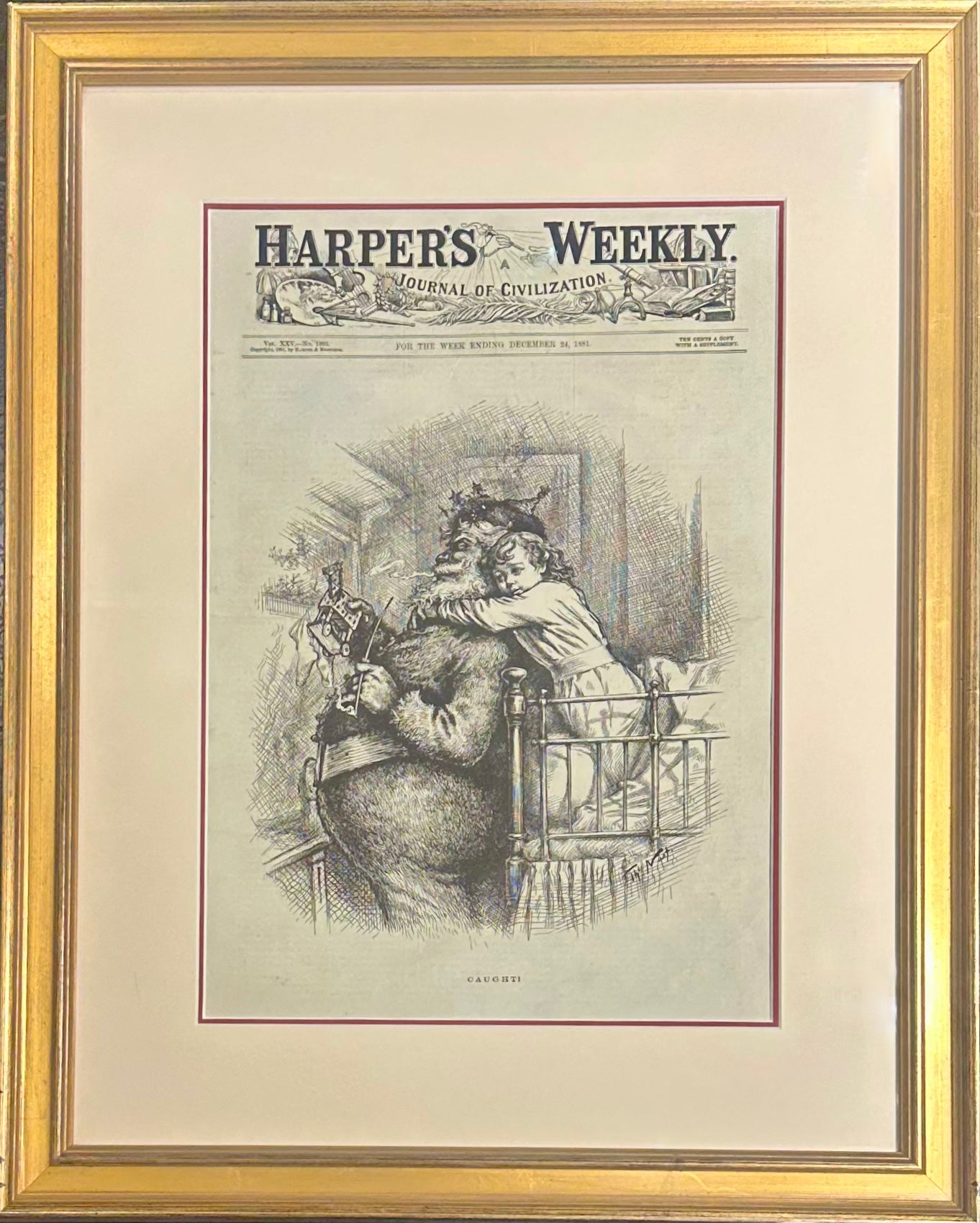 Santa Claus, Original print by Thomas Nast,  1881 (Framed)