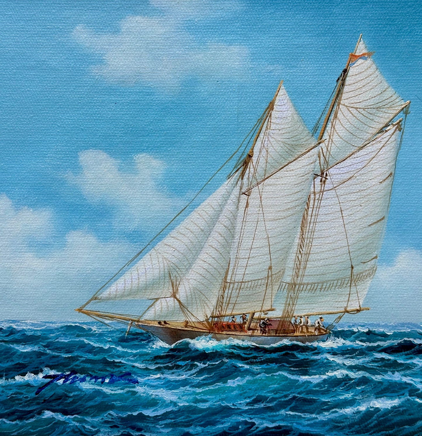 Yacht Schooner Sailboat Marine Oil Painting on Canvas, Unstretched, by Thomas