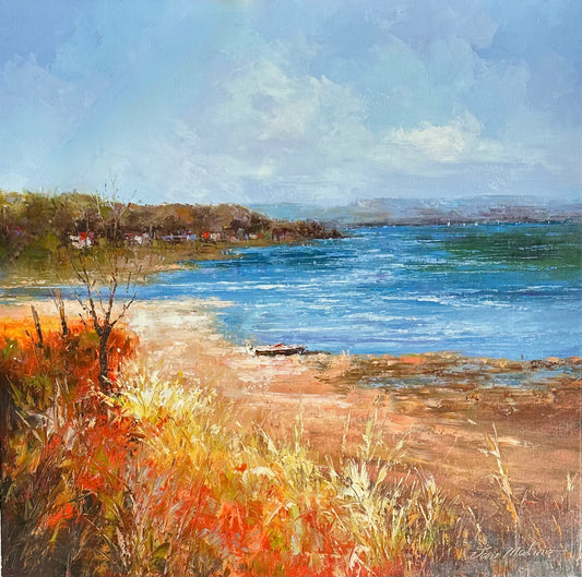 Coastal Shoreline Landscape, Original Oil Painting by Jan Matino