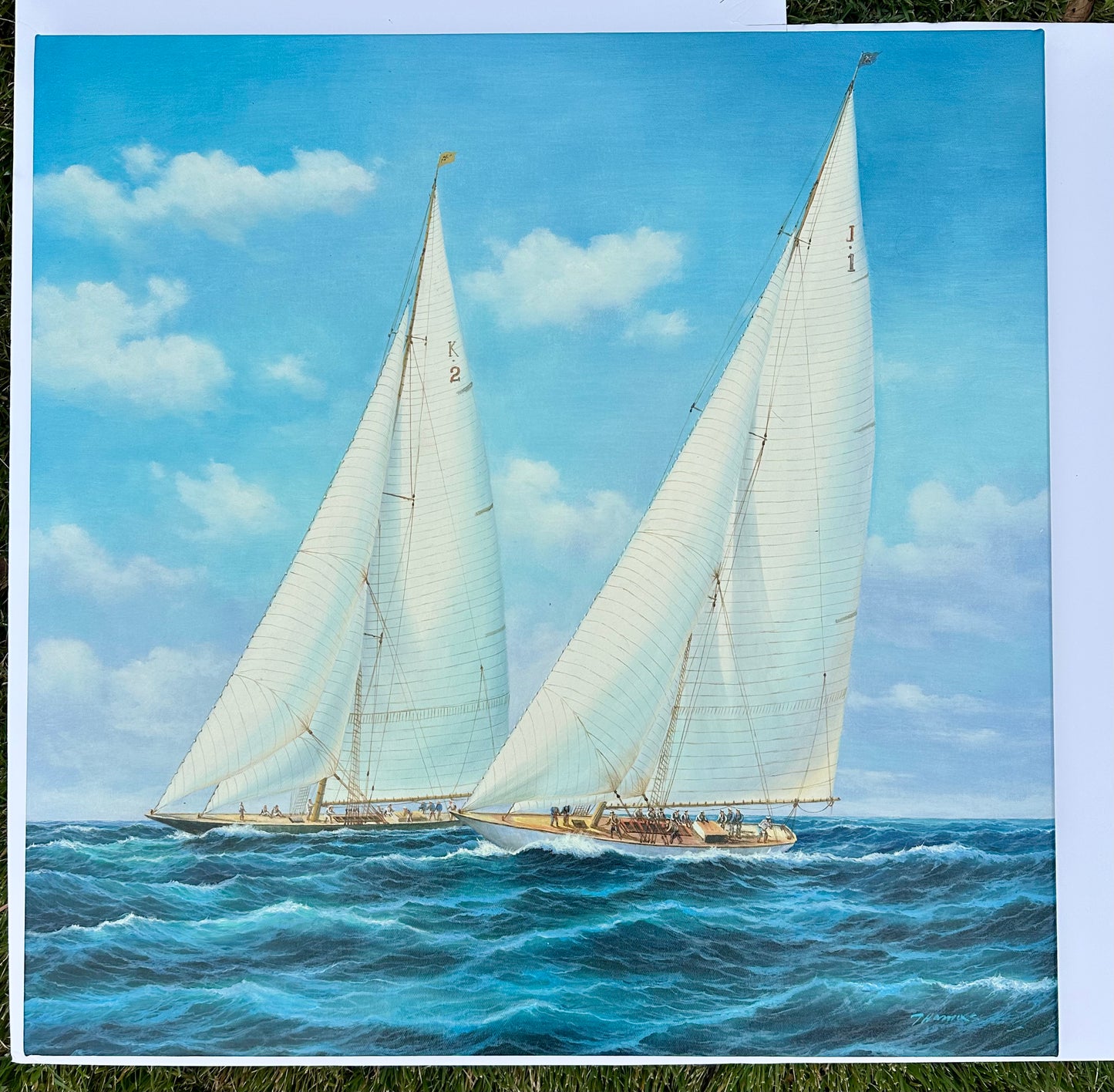 Sailboat Racing Seascape Original Oil on Canvas by Thomas