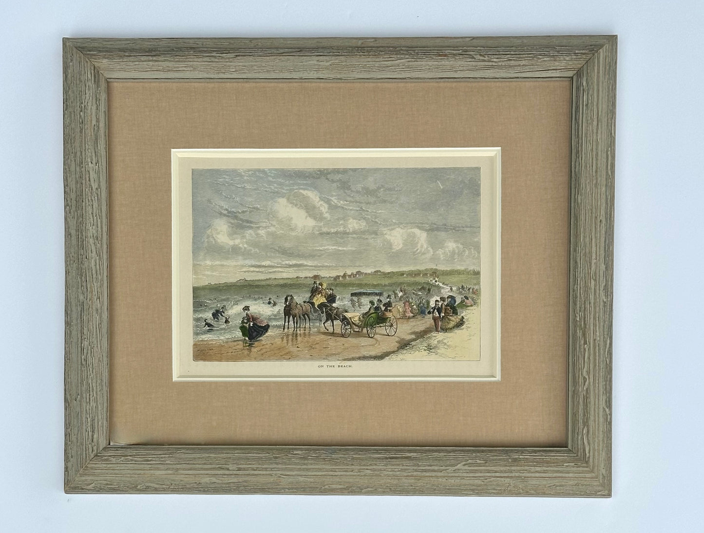 On the Beach, Original Framed Engraving, 1872