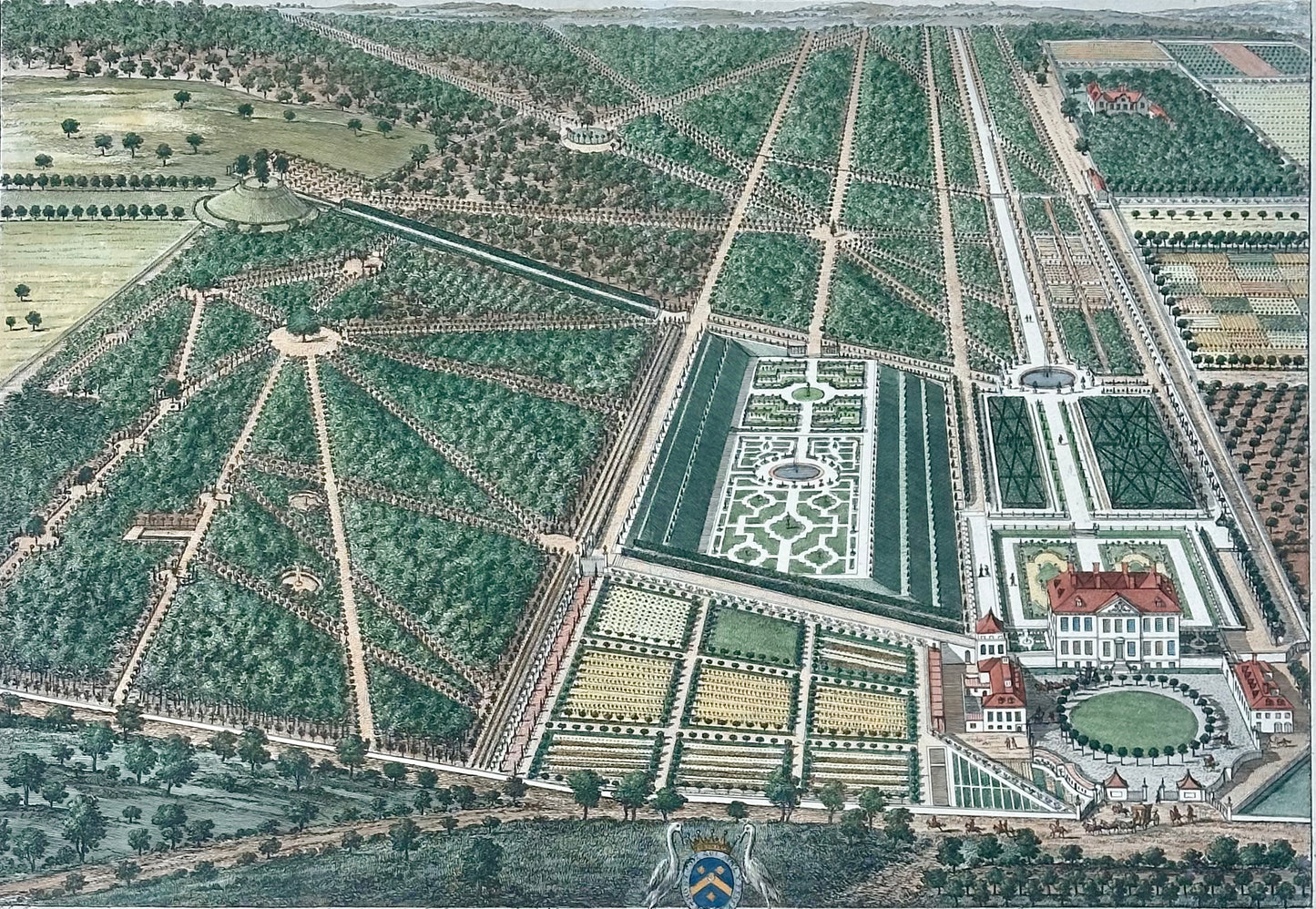 New Park Surrey, Seat of the Earl of Rochester by Johannes Kip, Original Print, circa 1712 (custom framed)