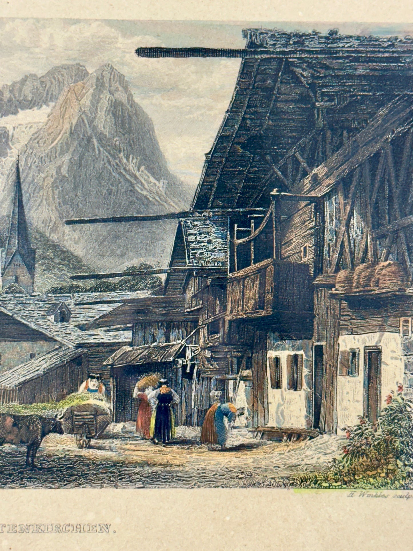 Partenkirchen, Germany (Bavarian Alps), Original print, 1840 (framed)