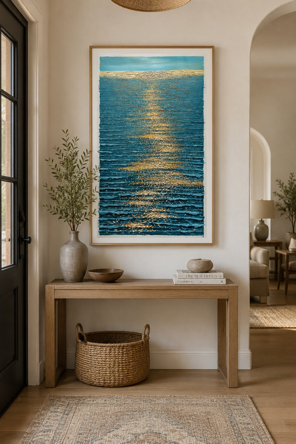 Golden Hour Ocean Reflection | Original Textured Oil Painting — Unstretched, by Samuel H. (24" x 36")