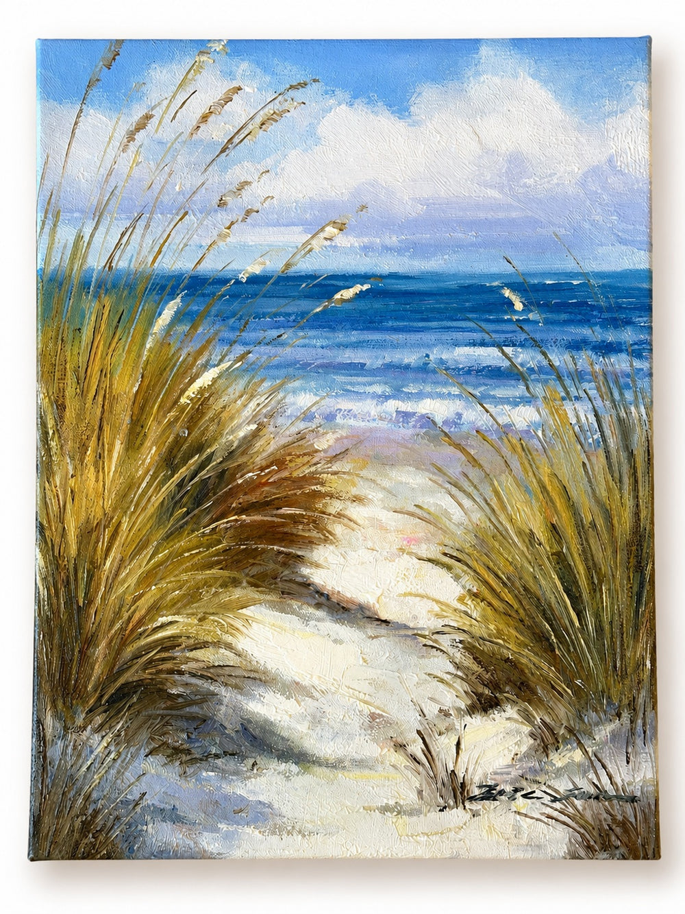 Serene Beach Dune Grasses Scene – Oil Painting on Canvas by Eric Son