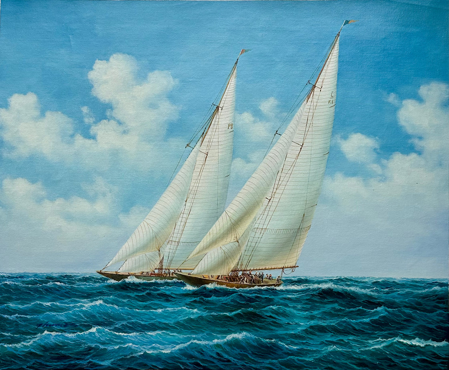 Schooner Racing Sailboats Nautical Original Painting, Unstretched by Thomas