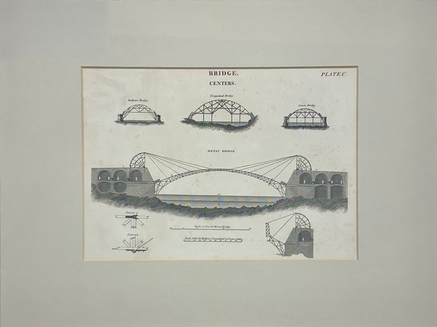 Menai Suspension Bridge (Island of Anglesey to Wales), Original Print, circa 1819