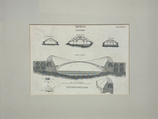 Menai Suspension Bridge (Island of Anglesey to Wales), Original Print, circa 1819