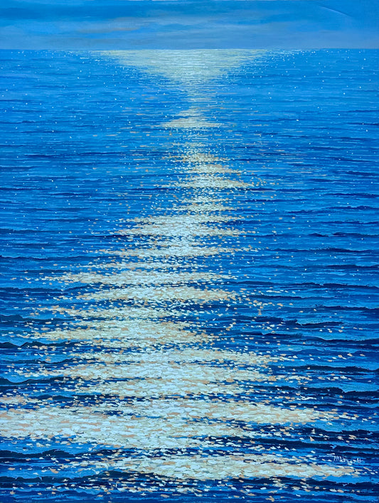 Moonpath — Seascape Original Oil Painting, Unstretched, by Samuel H. (36" X 48")