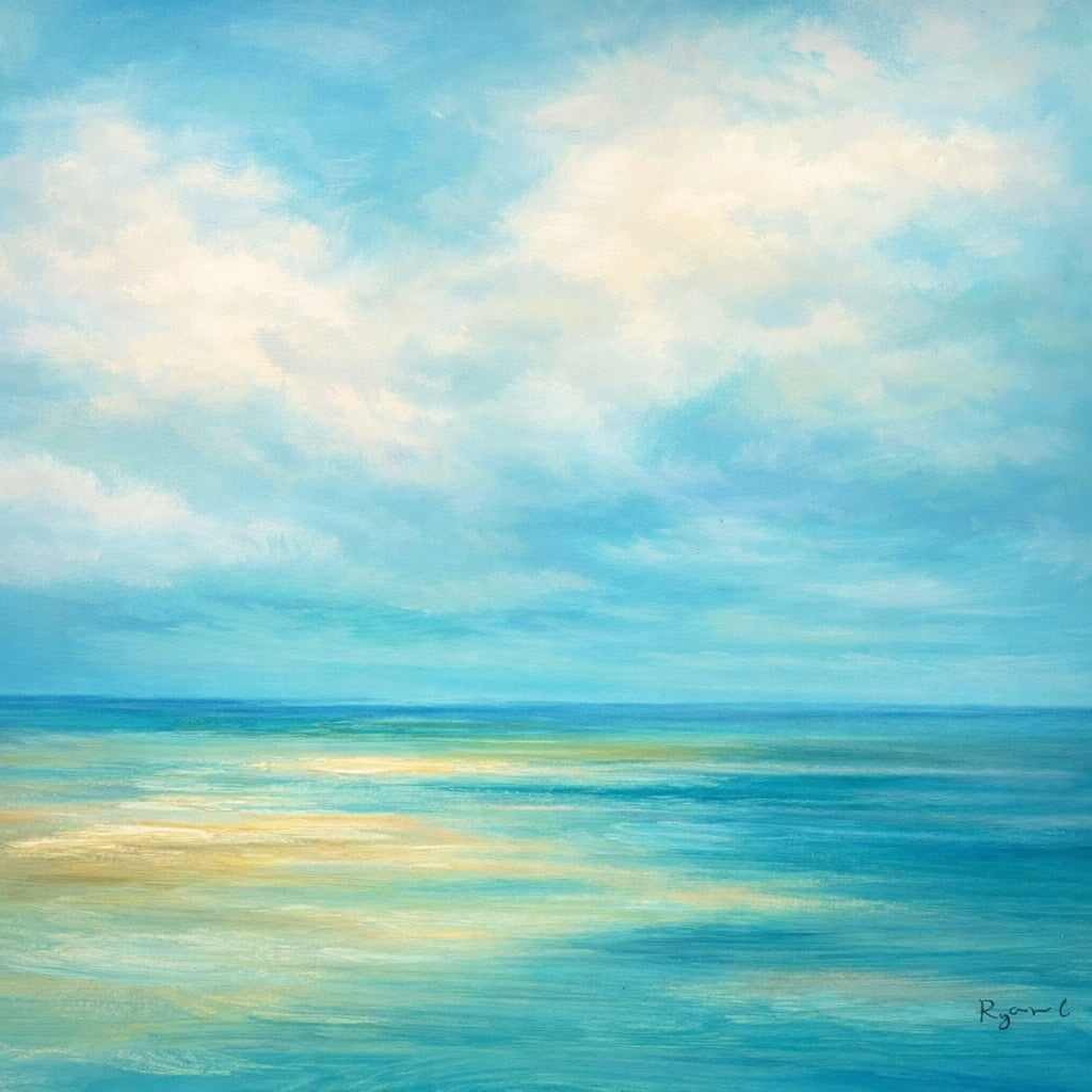 Abstract Shoreline Horizon Coastal Seascape – Original Painting by Ryan C.