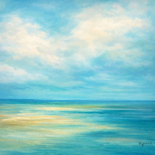 Abstract Shoreline Horizon Coastal Seascape – Original Painting by Ryan C.