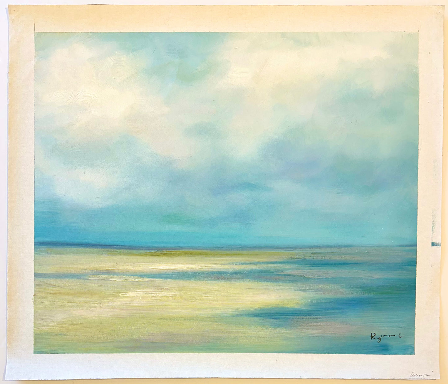 Abstract Shoreline Horizon Coastal Seascape – Original Painting by Ryan C.