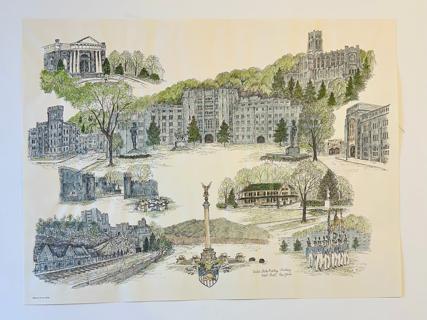U.S. Military Academy West Point Campus Print by Liz Bryant – Hand-Colored Architectural Illustration, 24” X 18”