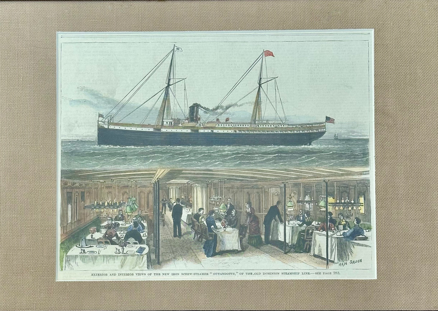 Steamship 'State of California' Pacific Coast Steamship Company print, Circa 1878 (Exterior and Interior Views)