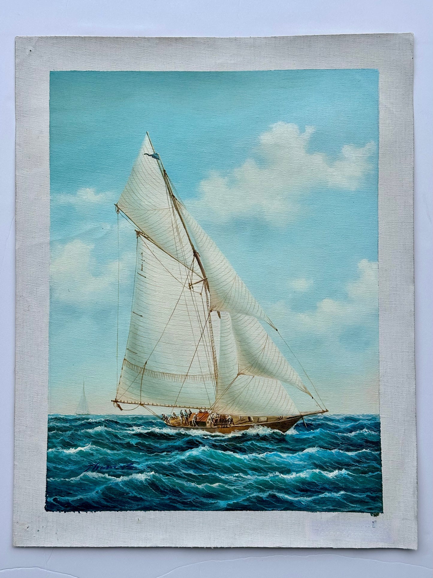 Schooner Yacht Sailboat Marine Oil Painting on Canvas, Unstretched, by Thomas
