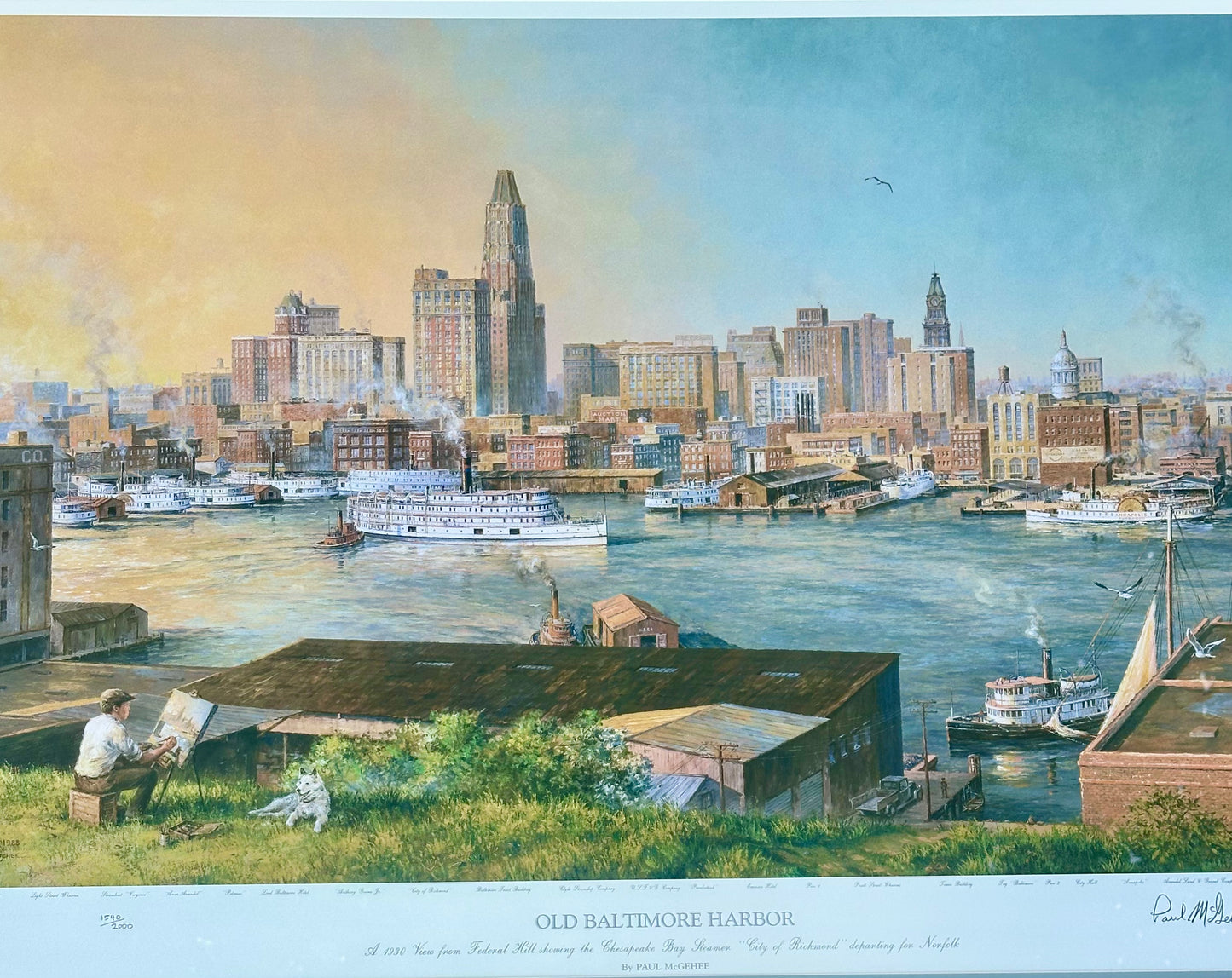 Baltimore Harbor from Federal Hill, Framed Limited Edition Print – Signed Paul McGehee