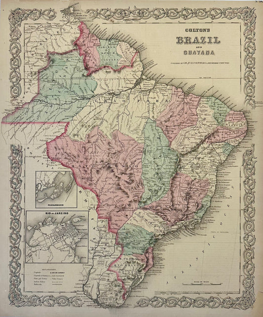 Brazil, Guayana and Rio de Janeiro, Original map by J.H. Colton, 1871