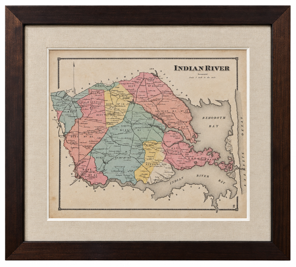 Original Map of Indian River Hundred, Sussex County, Delaware | Pomeroy & Beers, 1868 | Custom Framed