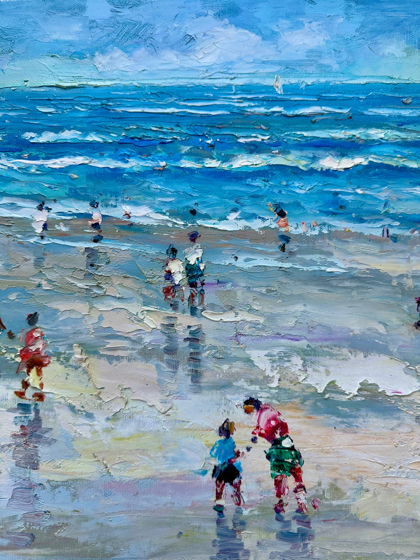 Contemporary Ocean Beach scene painting, Unstretched, By J. Morgan