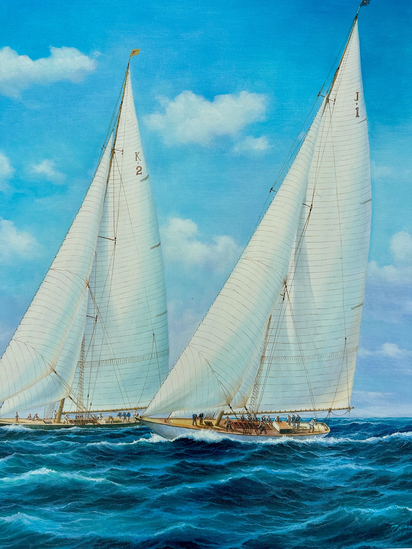 Sailboat Racing Seascape Original Oil on Canvas by Thomas