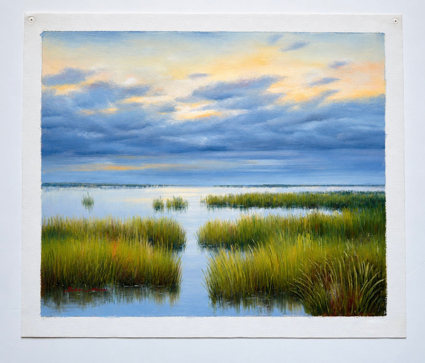 Original Coastal Marsh Oil Painting, 20 x 24 Unstretched Canvas by Eric Son