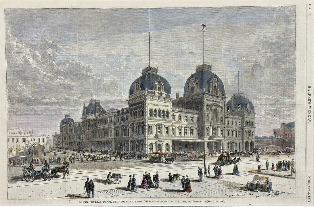Grand Central Station New York City Pair of Prints (Interior & Exterior Views), 1872