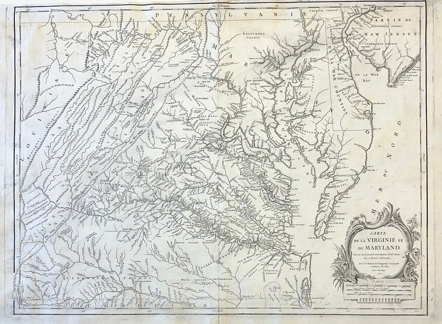 1755 Fry & Jefferson Map of Virginia and Maryland — “Carte de la Virginie et du Maryland” (Thomas Jefferson’s Father as Surveyor)