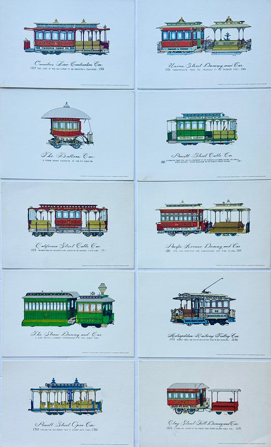 Set of 10 Vintage San Francisco Cable Car & Streetcar Lithograph Prints — Railway & Locomotive Historical Society