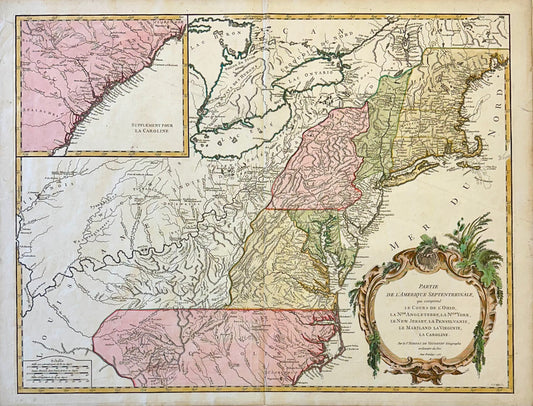 Map of the Eastern United States and Ohio River Valley by Vaugondy, 1755