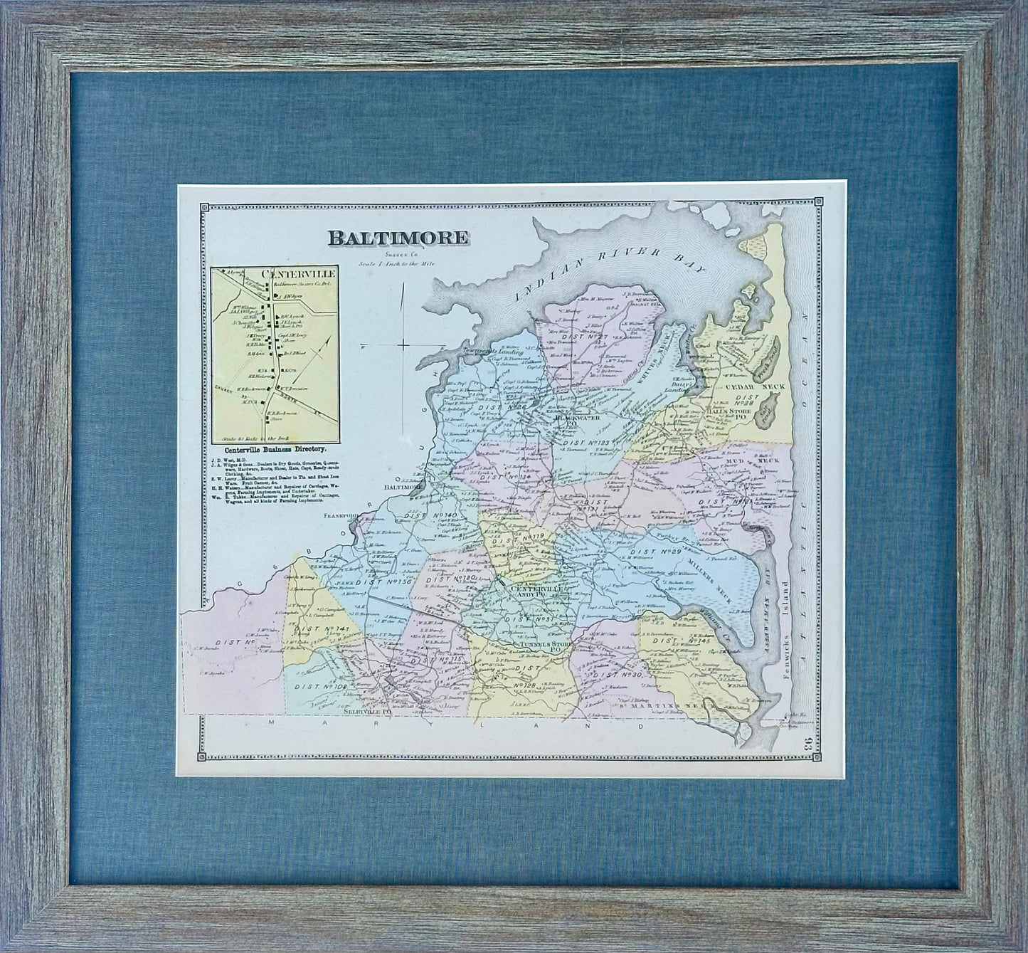 Baltimore Hundred in Sussex County, Delaware, Print from Beer's & Pomeroy, Framed