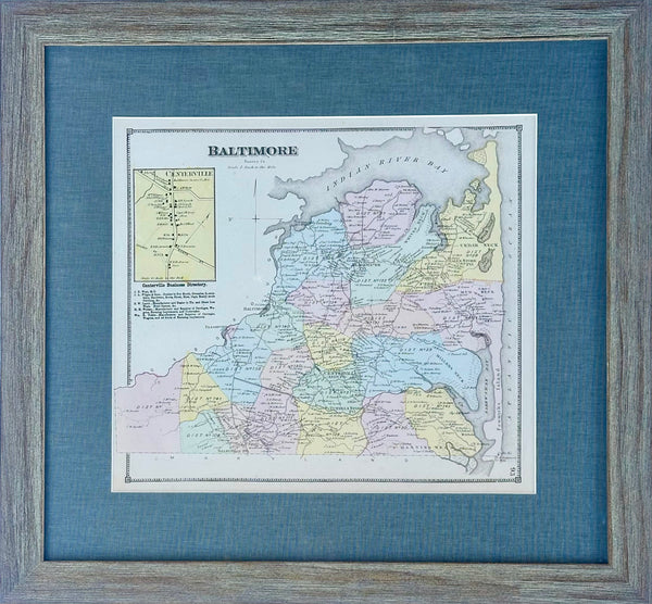 Baltimore Hundred in Sussex County, Delaware, Print from Beer's & Pomeroy, Framed