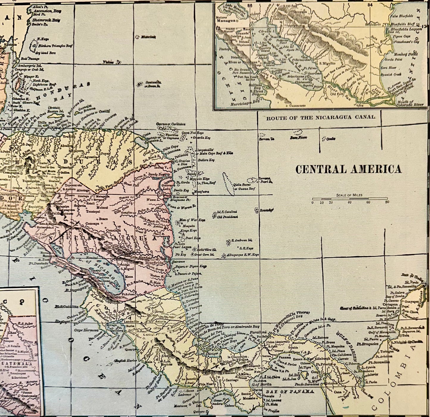 Central America (Aspinwall & Nicaragua), Original map by Cram, 1889