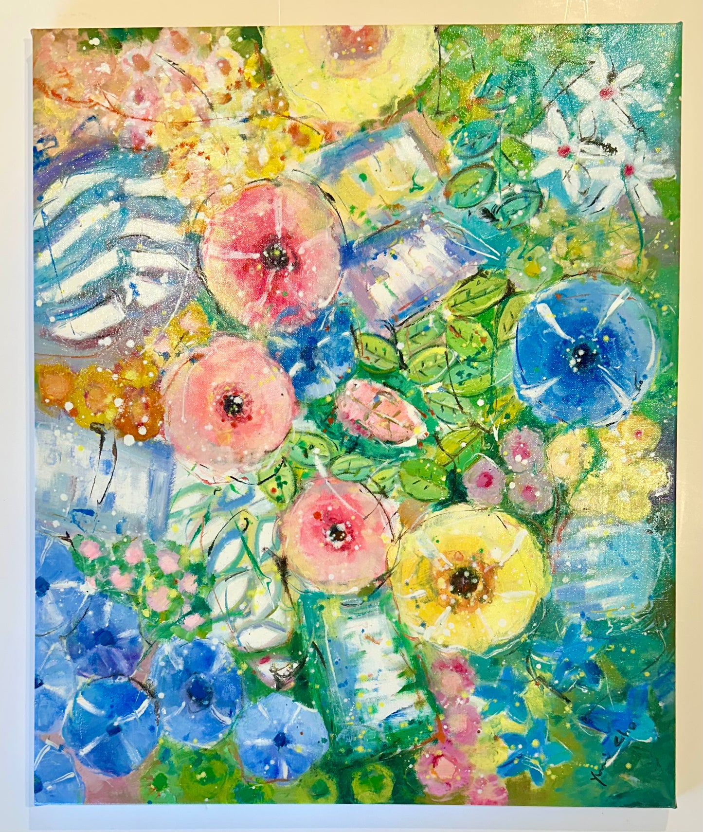 Modern Abstract Floral Painting on Canvas, by Youn Cho (20" x  24")