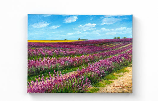 Lavender Field Countryside Landscape Oil Painting on Canvas by Humprey