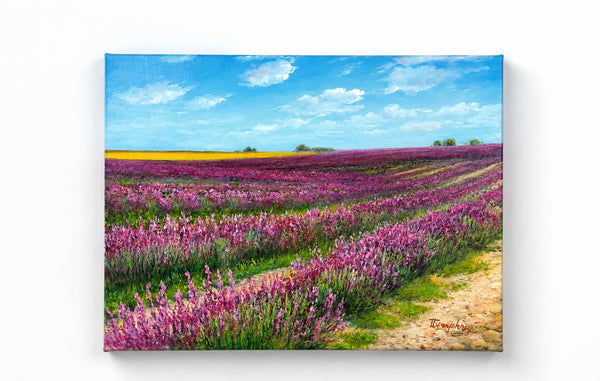 Lavender Field Countryside Landscape Oil Painting on Canvas by Humprey