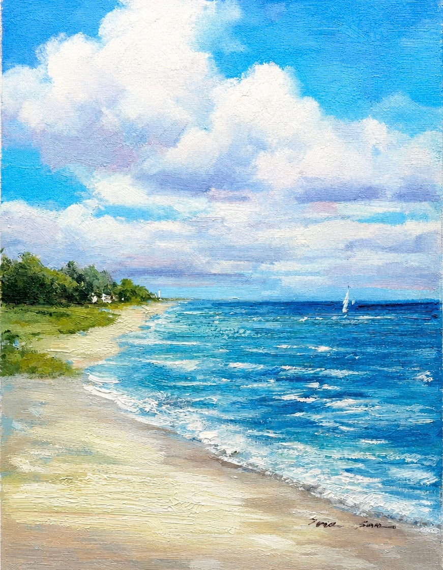 Original Coastal Seascape by Eric Son | Beach Shore Oil Painting 12 x 16"