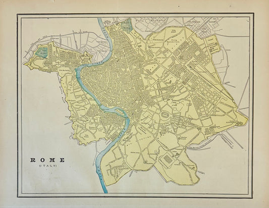 Rome, Italy, Original Map by Cram, 1889