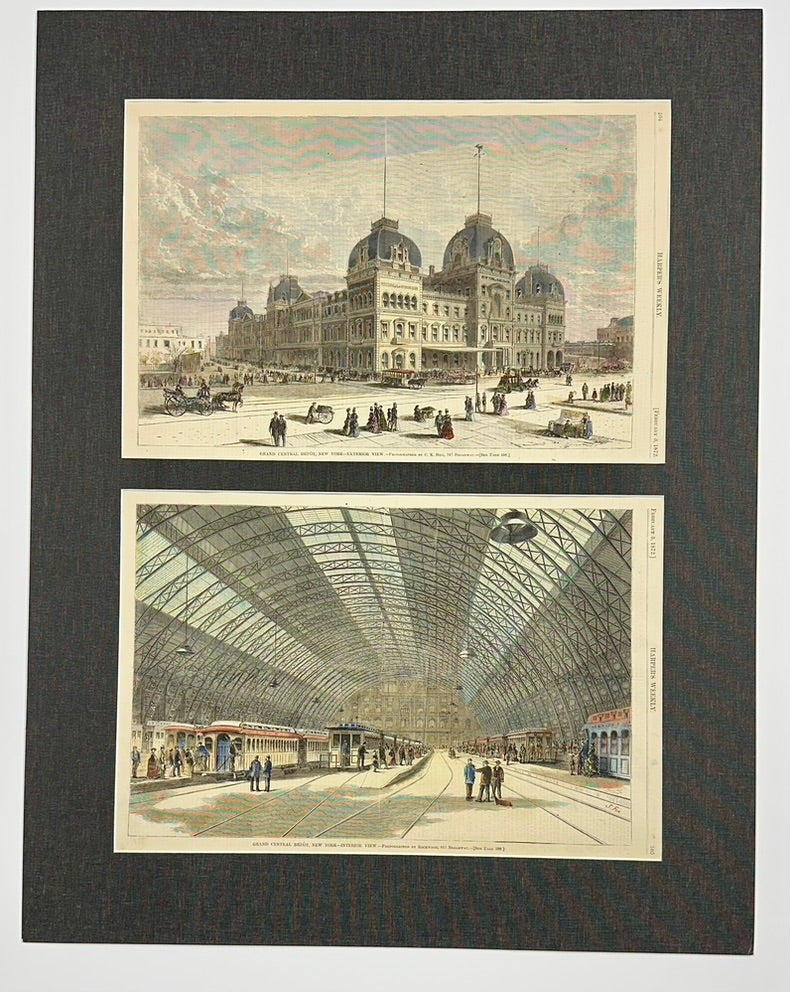 Grand Central Station New York City Pair of Prints (Interior & Exterior Views), 1872