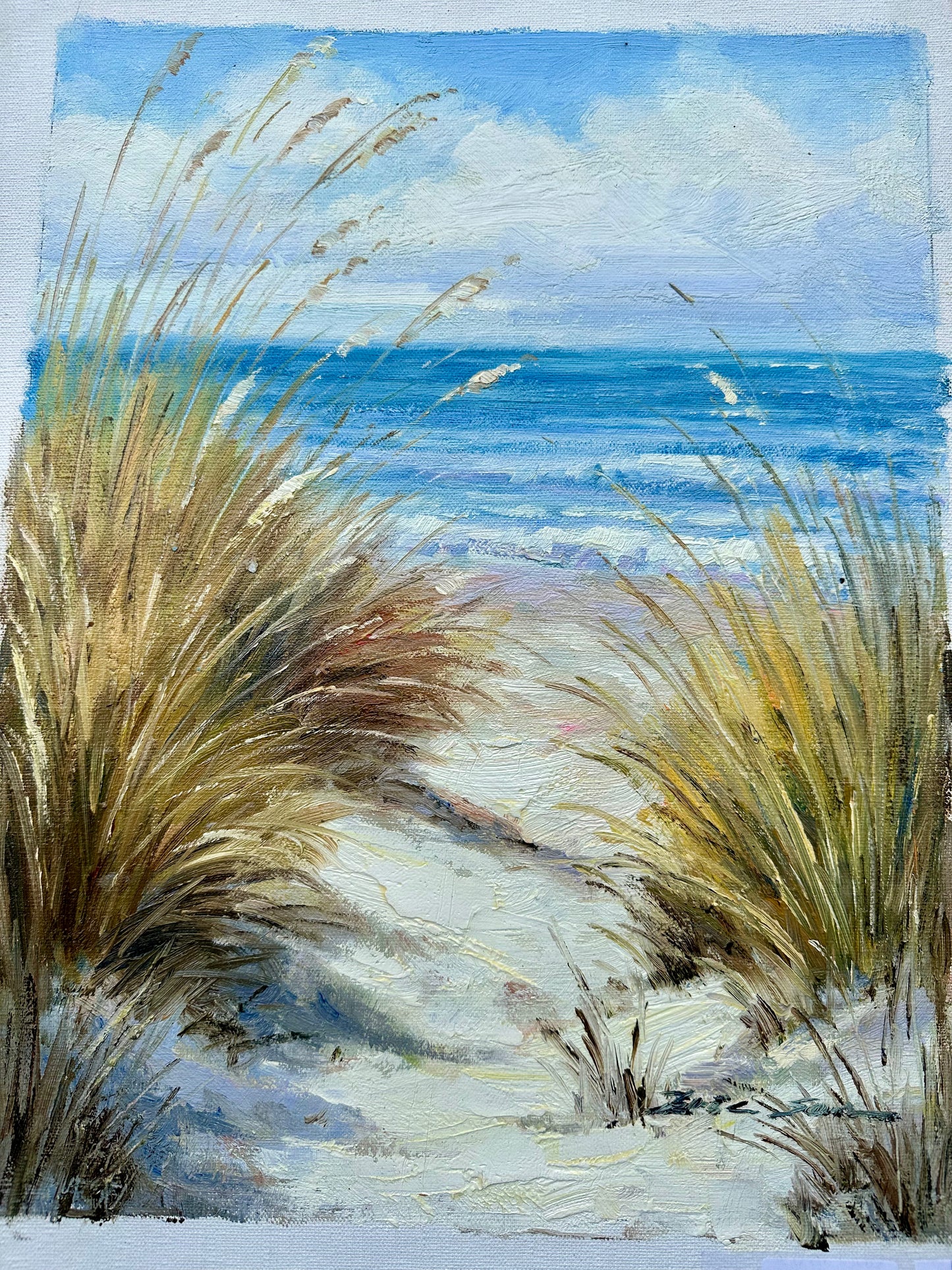 Serene Beach Dune Grasses Scene Oil Painting on Canvas, Unstretched, by Mariella