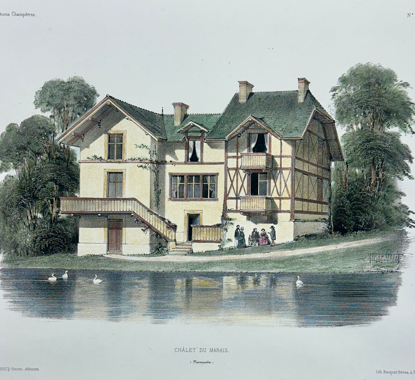Chalet Du Marais (Marsh), Original Lithograph, 1860