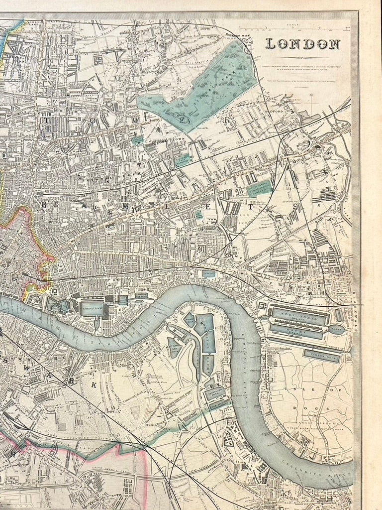 Map of London, England & Thames by Edward Stanford, 1857