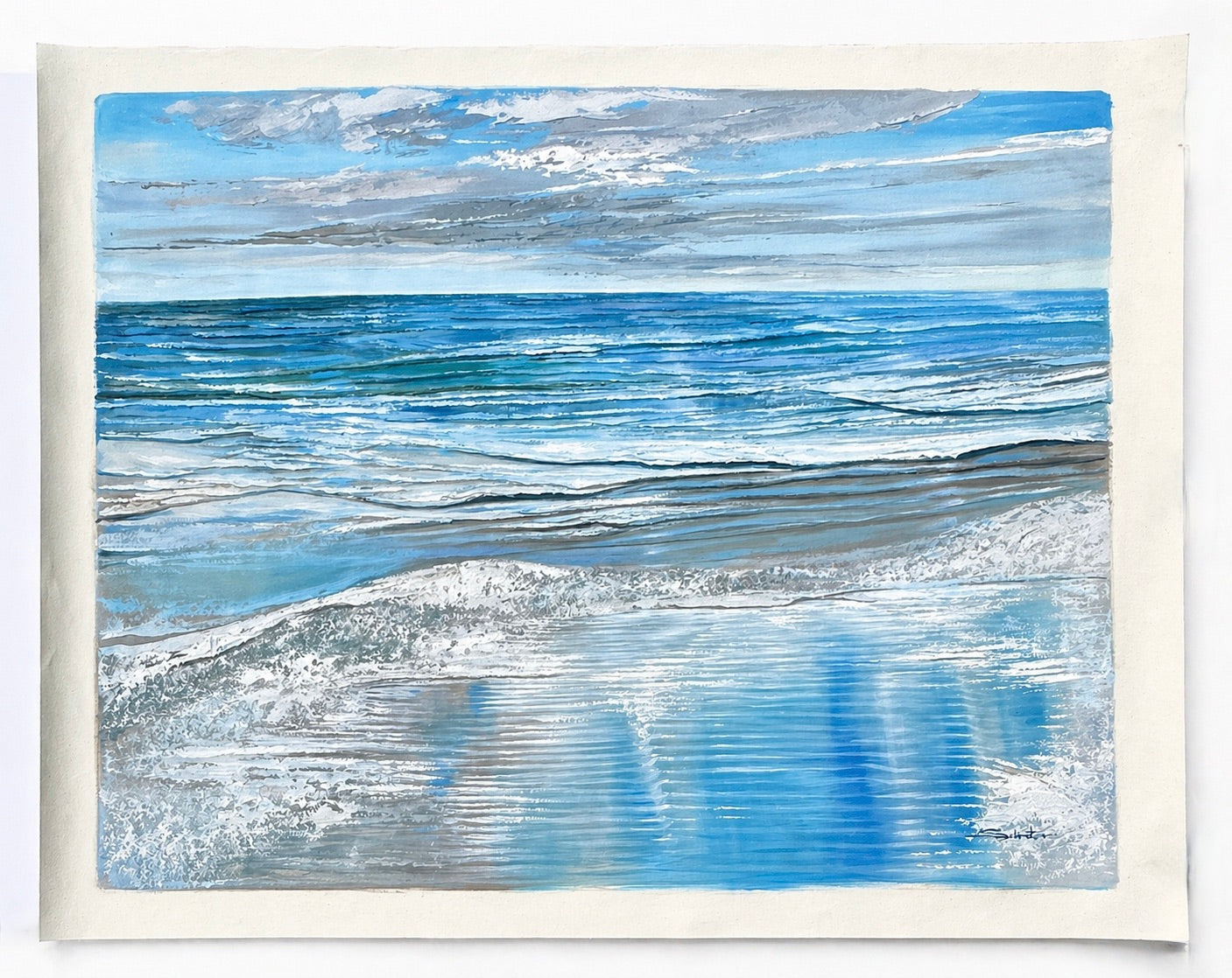 Coastal Seascape Oil Painting by Schrater – Original Ocean Wave Large Landscape on Canvas, 36" x 48"