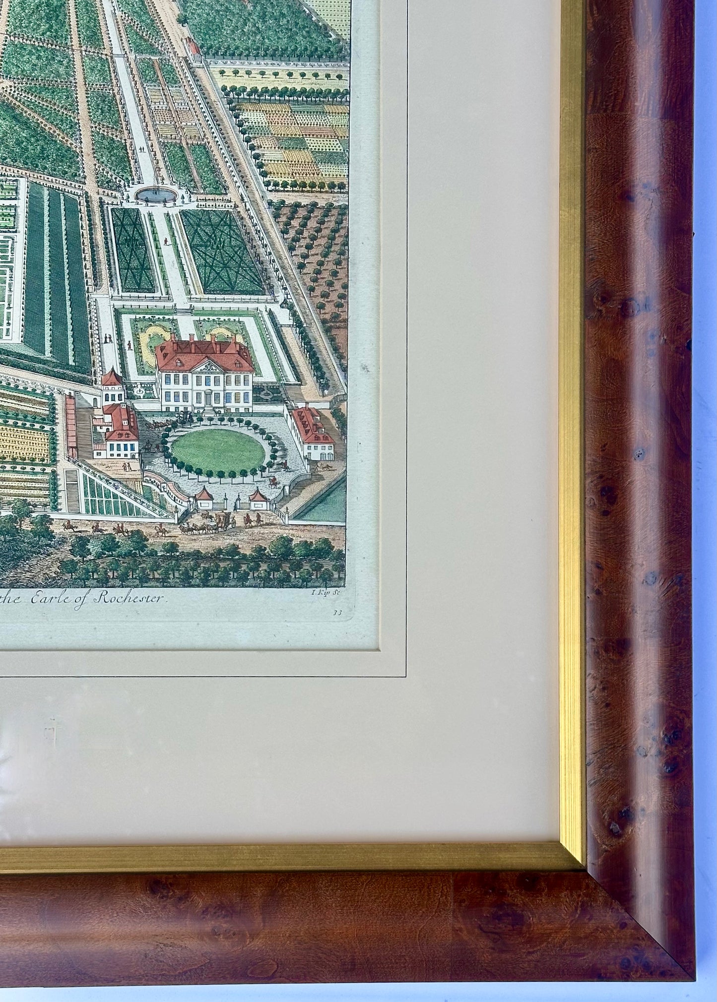 New Park Surrey, Seat of the Earl of Rochester by Johannes Kip, Original Print, circa 1712 (custom framed)