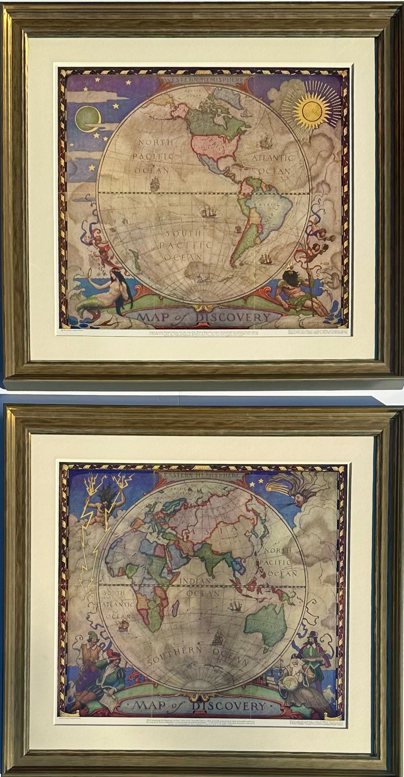 Map of Discovery, Nc Wyeth, 1928 (Set of 2, Framed)