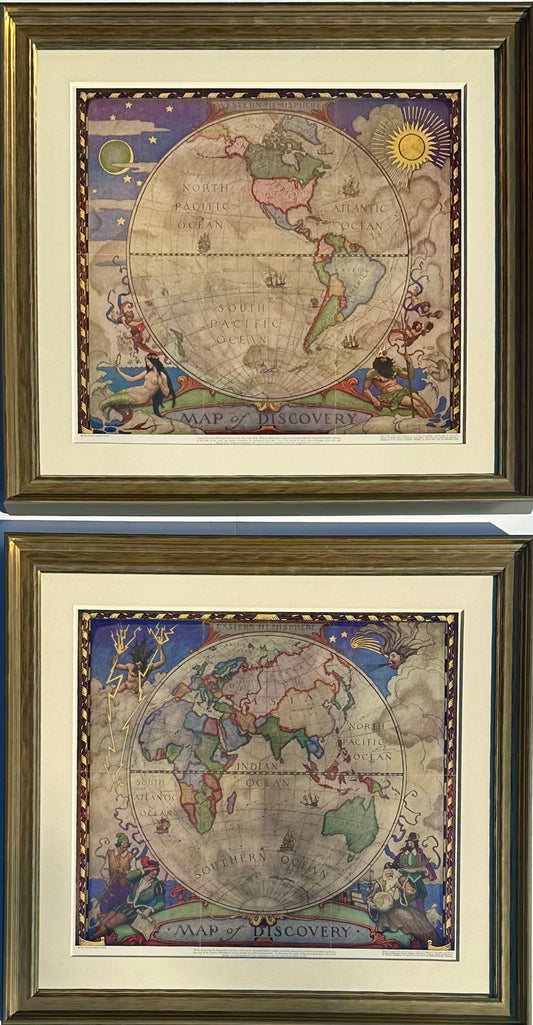 Map of Discovery, Nc Wyeth, 1928 (Set of 2, Framed)