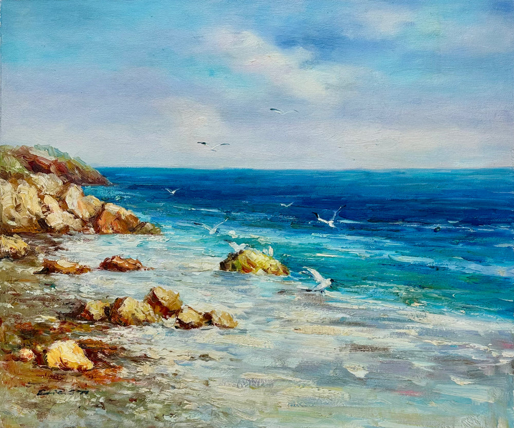 Coastal Seascape Cliffs Oil Painting on Canvas, Unstretched, by Ericson