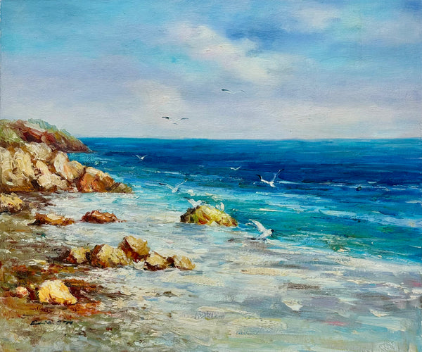 Coastal Seascape Cliffs Oil Painting on Canvas, Unstretched, by Ericson