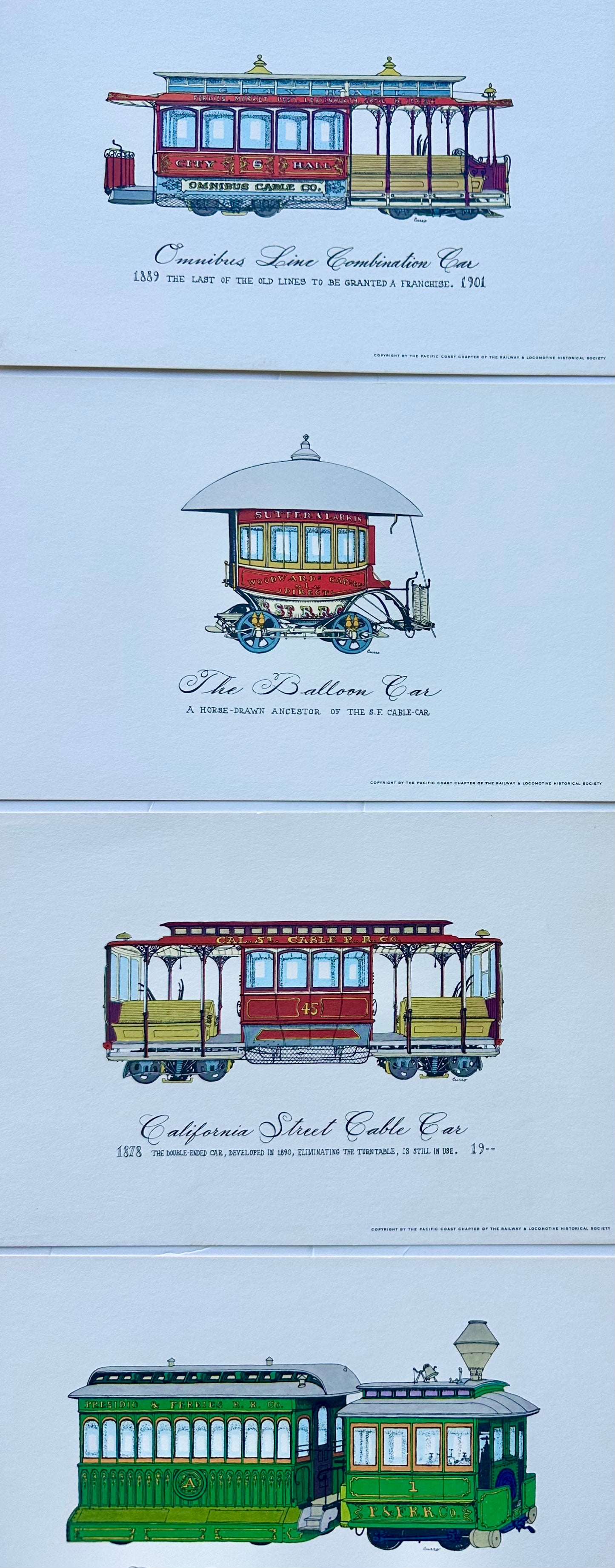 Set of 10 Vintage San Francisco Cable Car & Streetcar Lithograph Prints — Railway & Locomotive Historical Society